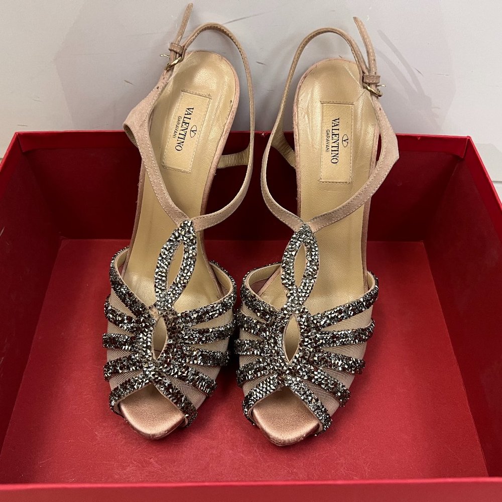 Valentino Rose Satin & Crystal Heels